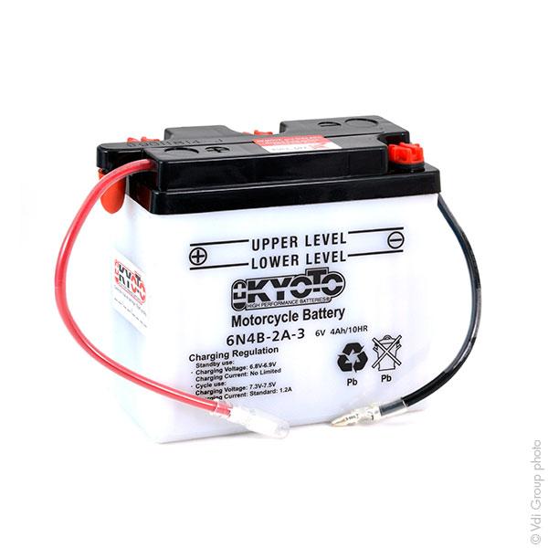 Batterie moto Kyoto 6N4B-2A-3 - 6V 4Ah - Pack acide inclus - Connecteur négatif à droite_0