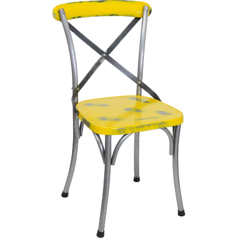 Chaise de restaurant CROSS en acier - Référence 07890042JAU - Style industriel vintage_0