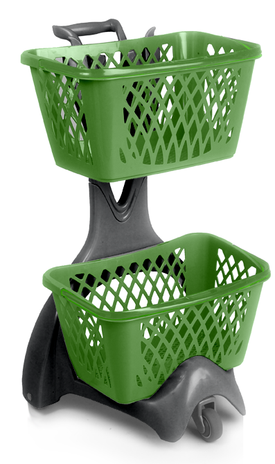Chariot porte paniers KERY - 3 roulettes - Polypropylène recyclable - Dimensions 565x585x960mm - Poids 6.1kg - Coloris gris_0