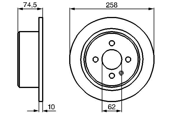 Disque de frein Bosch 0986478563 - boîte de 2 disques - arrière - plein - 4 trous - épaisseur 10 mm_0