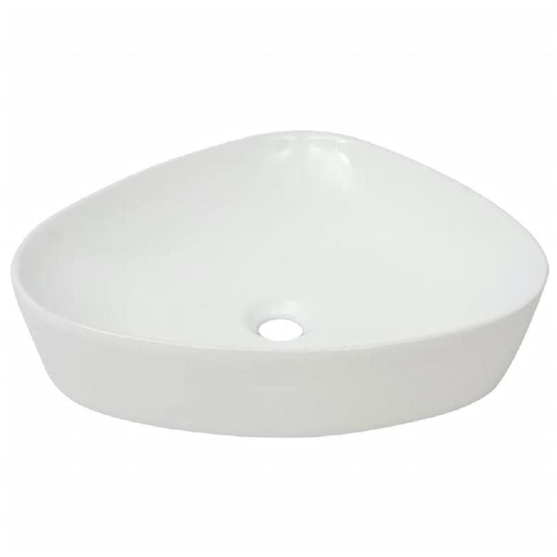 EVIER TRIANGULAIRE CÉRAMIQUE LAVABO LAVE-MAINS SALLE DE BAIN 50,5 CM BLANC 02_0002532_0