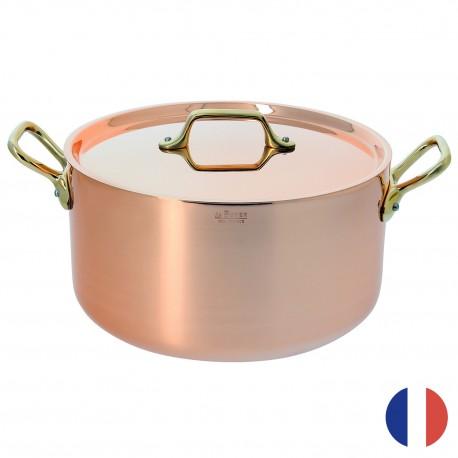 Faitout rond en cuivre Inocuivre VIP De Buyer avec couvercle - Poli miroir, anses laiton, fabriqué en France_0