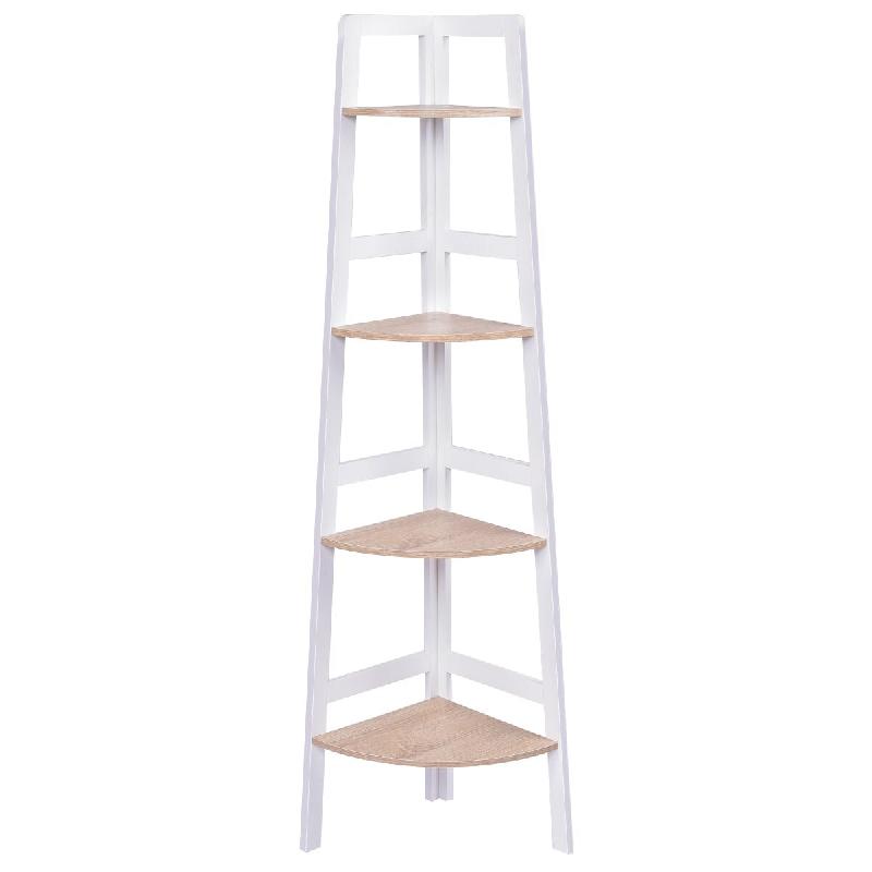 Helloshop26 - Étagère d'angle meuble de rangement 32 x 32 x 138 cm 4 étagères de coin moderne déco en MDF bois naturel 20_0019212 - 3000232812232_0