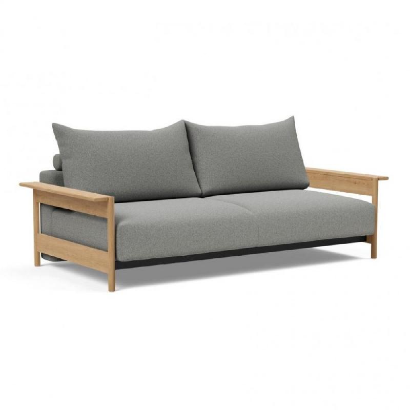 Innovation Living - Canapé design Malloy en chêne - Convertible lit 155x200 cm - Tissu bouclé Ash Grey_0