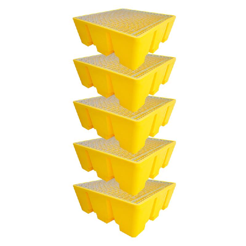 Lot de 5 bacs de rétention pour 4 fûts standard en PEHD - 475L - avec caillebotis en acier galvanisé_0