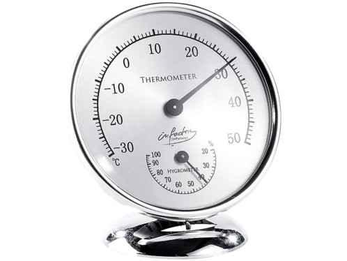 Nc7360-901 - Thermomètre hygromètre analogique Infactory - 85 mm, design chromé, intérieur et extérieur_0