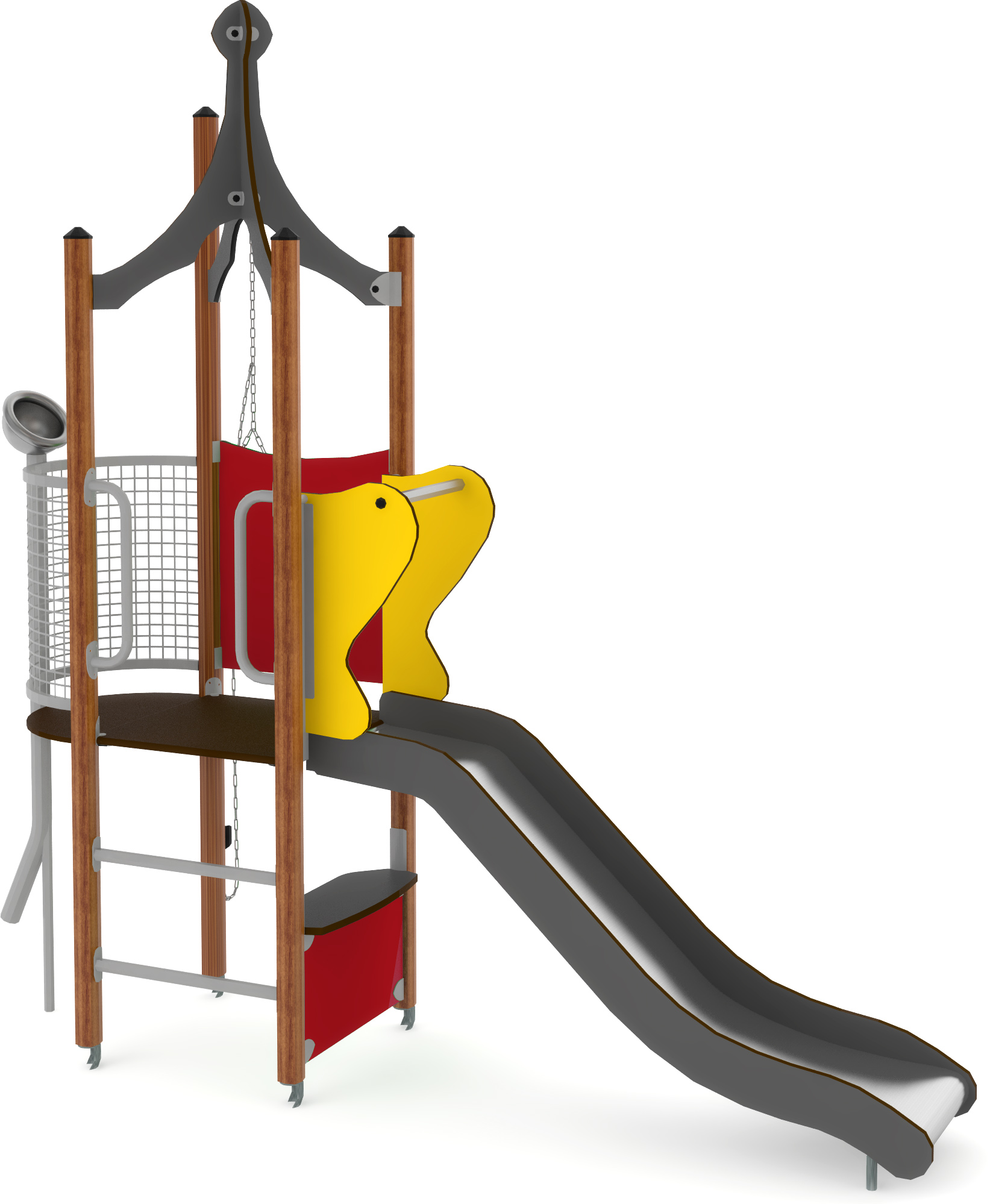 Structure multi-jeux 3 à 5 ans - Unimini Esper 8046433 - Poteaux bois et panneaux HPL - Fondation à enterrer - Hags_0