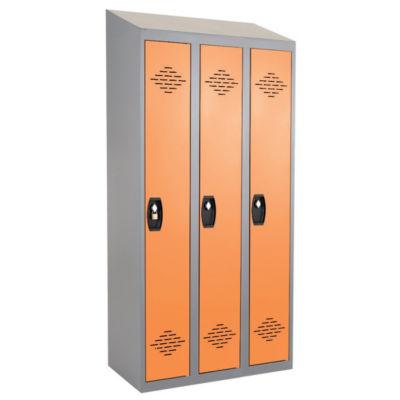 Vestiaires monobloc Confort Industrie propre 3 cases, toit incliné, gris / orange_0