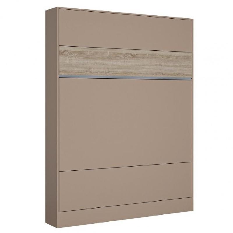 Armoire lit escamotable BERMUDES - structure taupe et bandeau chêne - couchage 160x200 cm - ouverture assistée_0