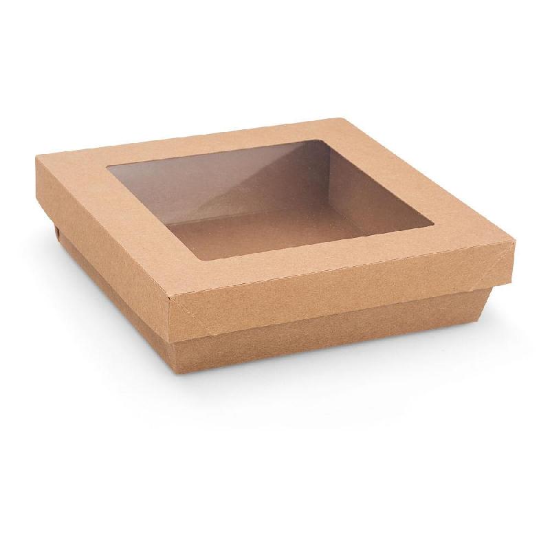 BOÎTE EN CARTON CARREE 150CL COUVERCLE A FENETRE KRAFT BRUN - LOT DE 40