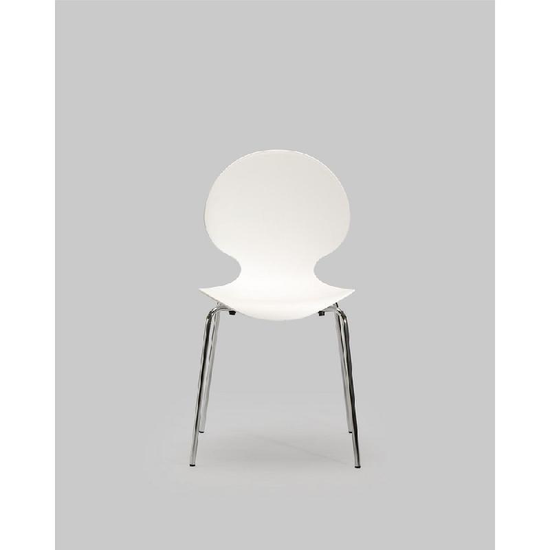 CHAISE COQUE PLASTIQUE EMPILABLE NAÉMIE EN POLYPROPYLÈNE BLANC, PIEDS CHROMÉS (LOT DE 4)