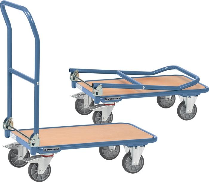 Chariot à plate-forme PROMAT - surface de chargement L720 x l450 mm - tube acier bleu pigeon RAL 5014 - capacité 250 kg_0