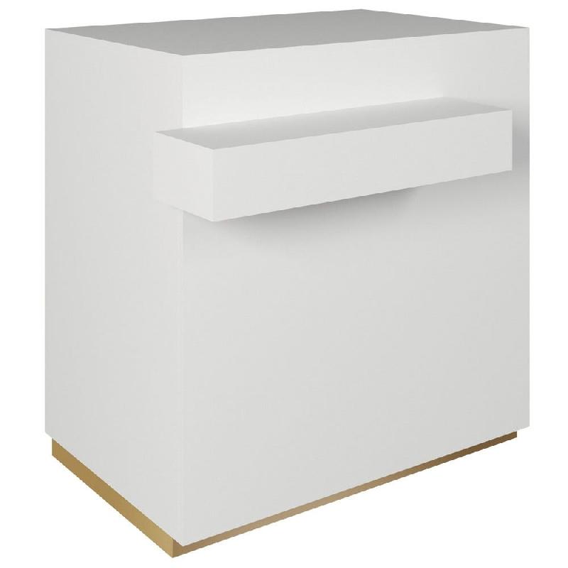 Comptoir 90x60x93,8cm/reposac 70x20xH12cm blanc - 2tir.2tabl. - mélaminé blanc_0