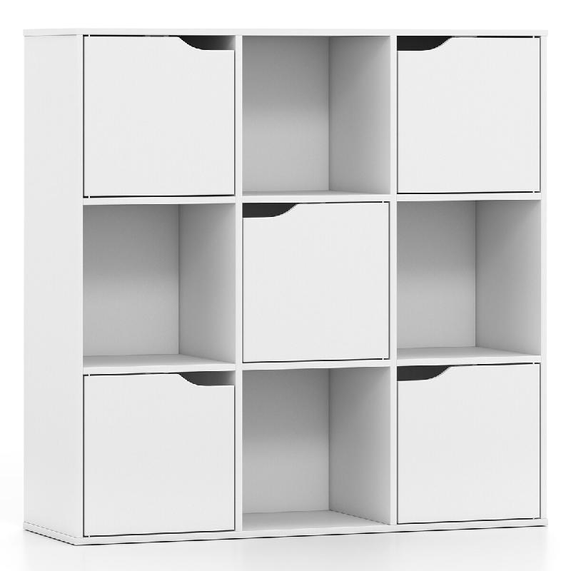 COSTWAY Bibliothèque avec 9 casiers et 5 portes, étagère de rangement autoportante, 90 x 29 x 90 cm - blanc Bois manufacturé VH36239_0