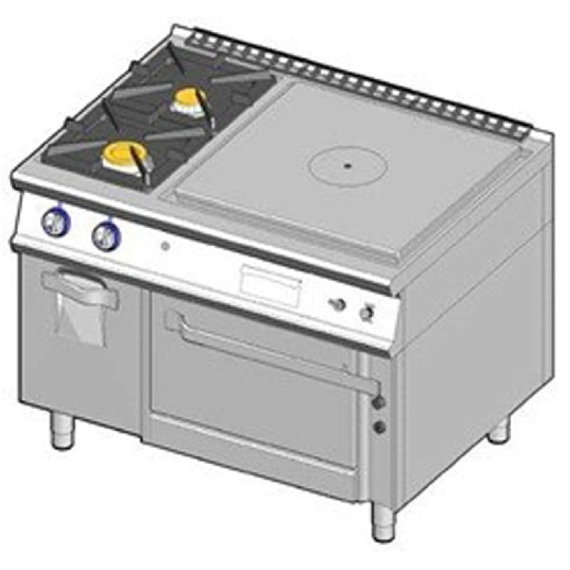 Cuisinière à gaz plaque coup-de-feu , + 2 feux vifs sur four à gaz et armoire neutre-allumage piezo_0