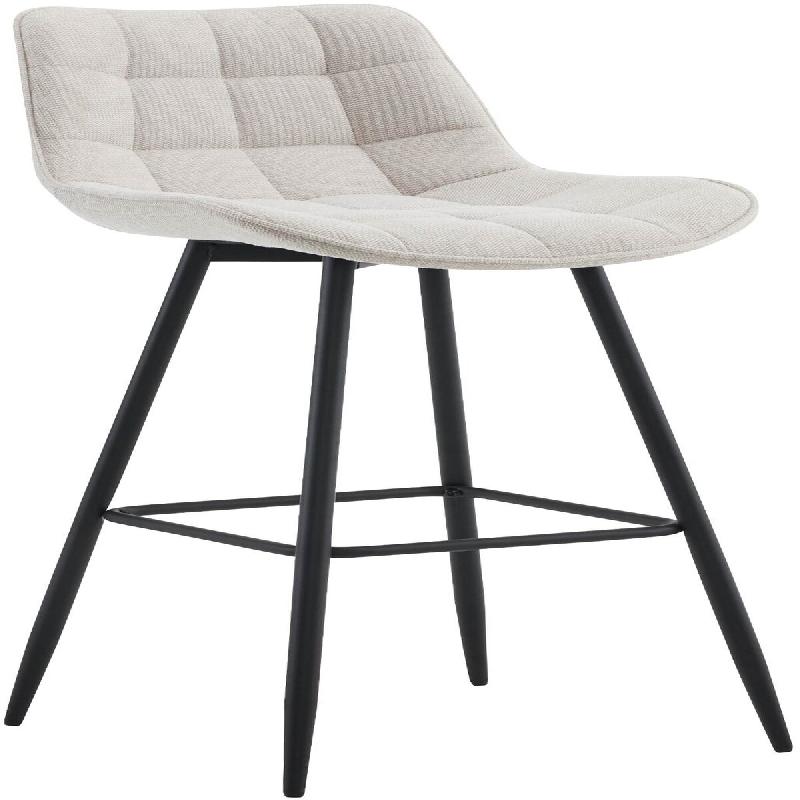 Décoshop26 - Tabouret de bar x1 coutures décoratives carrées avec repose-pieds en tissu crème quatre pieds en métal 10_0006135 - 3000265405357_0