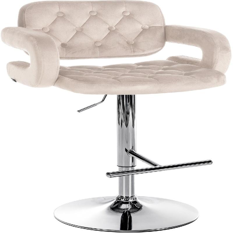 Décoshop26 - Tabouret de bar x1 design moderne assise capitonnée velours crème pied métal chromé 10_0006060 - beige métal 3000265368256_0