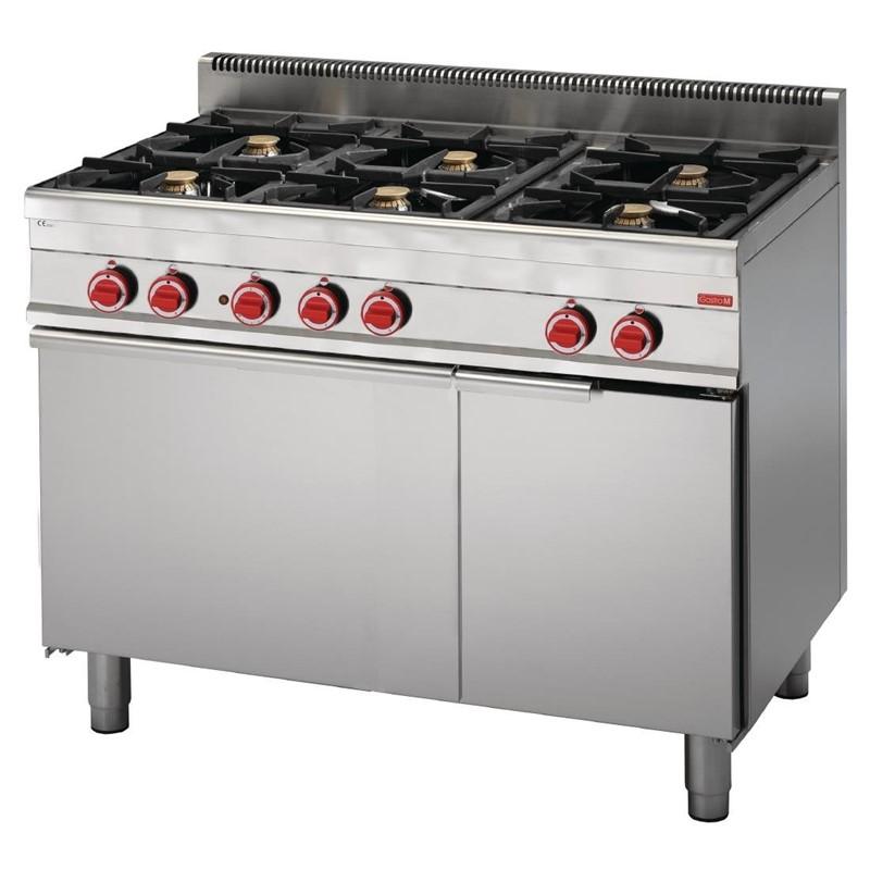 Fourneau 6 feux en inox - Four électrique à convection avec placard ouvert GN049 - 37,2 kW_0