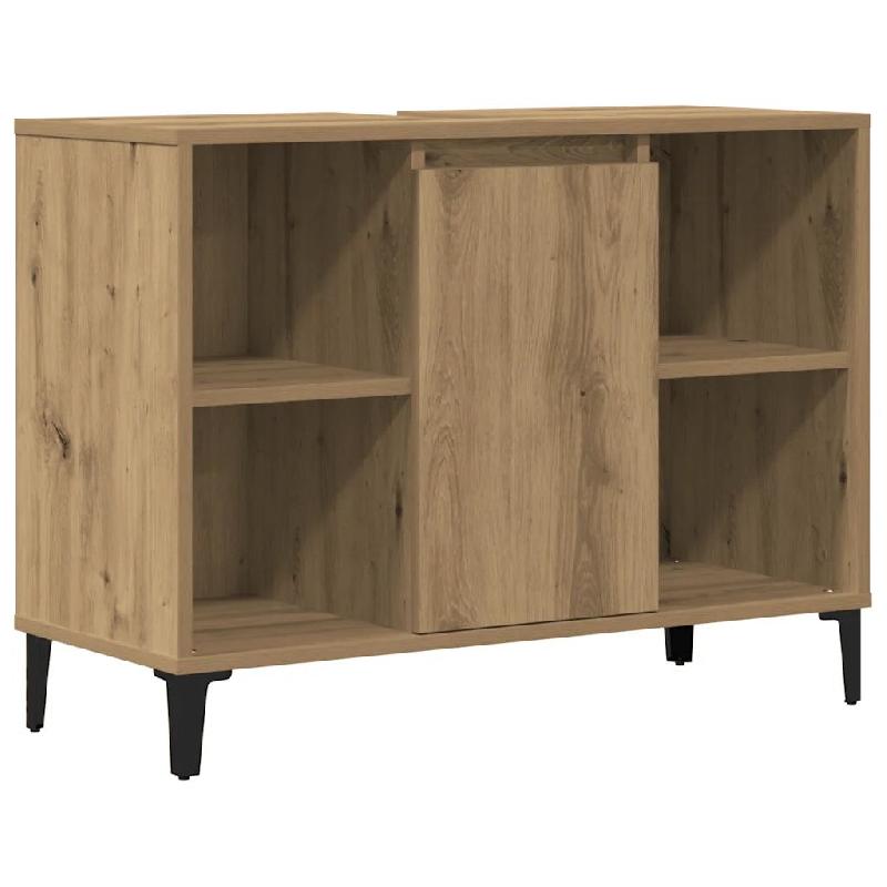 Helloshop26 - Armoire d'évier bois d'ingénierie moderne avec 5 compartiments et porte 80 x 33 x 60 cm en bois chêne artisanal 02_0051060 - métal 3_0