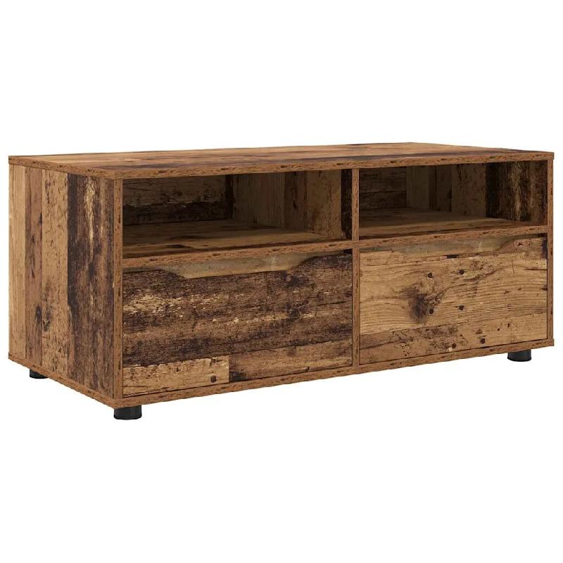 Helloshop26 - Meuble TV rectangulaire moderne pratique salon 100 x 48 x 43 cm en bois d'ingénierie bois ancien 02_0054669 - Bois massif 3000238607320_0