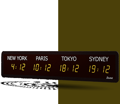 Horloge Style II, 6 fuseaux horaires, 230V, independante, LED jaune - BODET_0