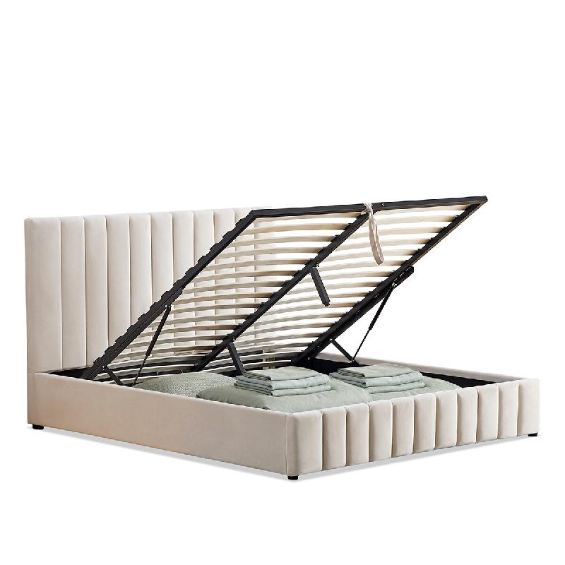 Lit coffre velours côtelé beige  2 places  180x200 cm TROCADERO BELLECOUR - beige Bois massif 3LT27.TR.1820_0