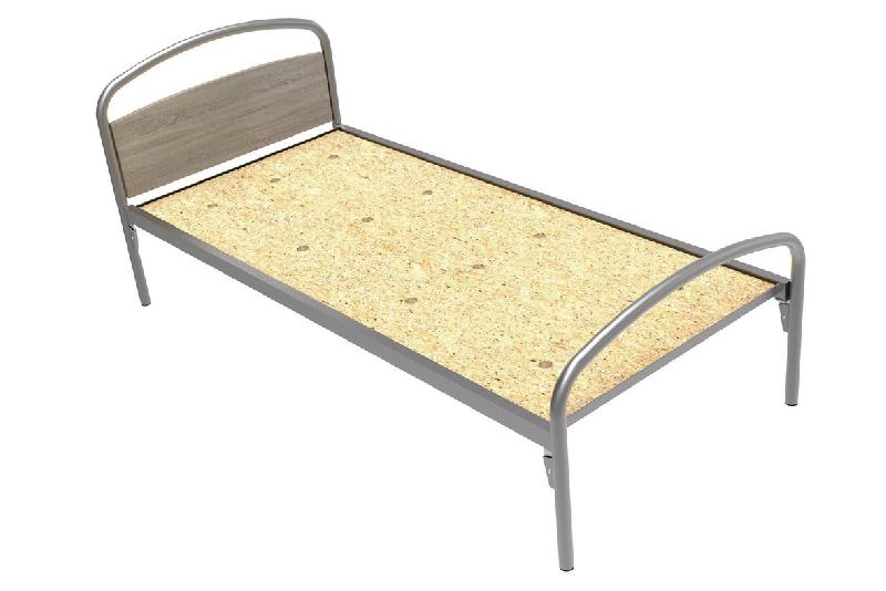 LIT THÉLIA TÊTE PANNEAU/PIED MÉTAL SOMMIER AGGLOMÉRÉ 90X190CM ALU/CHÊNE FONCÉ - MANUTAN COLLECTIVITÉS