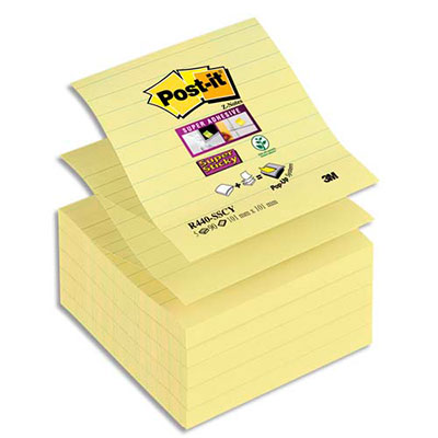 LOT DE 5 RECHARGES POST-IT ZNOTES SUPER STICKY LIGNE JAUNES - 90 FEUILLES LIGNEES - 101X101 MM