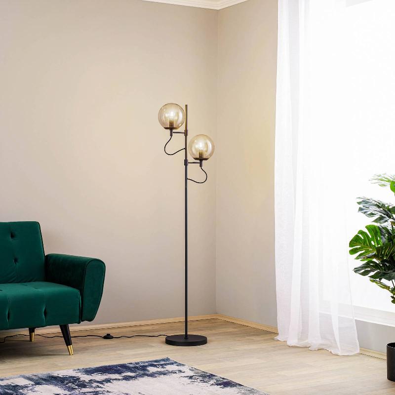 LUCANDE SOTIANA LAMPE SUR PIED, 2 BOULES DE VERRE, NOIR