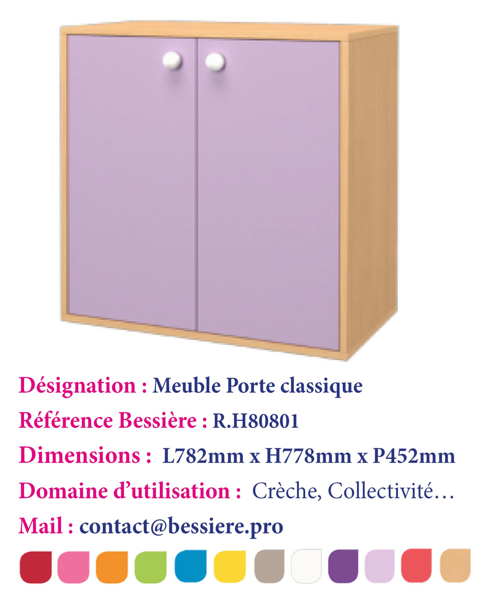 Meuble à portes classiques H80cm - 1 étagère mobile - L782mm x H778mm x P452mm - Réf. R. H80801_0