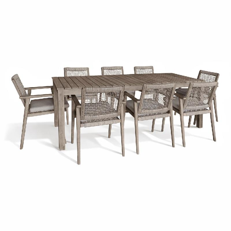 Now's Home - Ensemble Table 230cm + 8 Fauteuils/table Acacia Vieilli + Corde Eden - 3256390253619_0