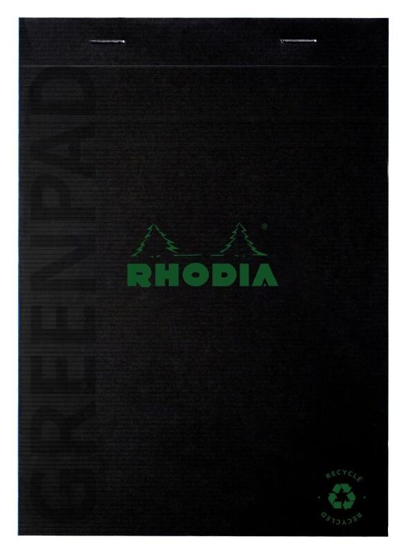 RHODIA Lot de 10 Greenpad N°16 / A5, 140p./70 feuilles microperforées 90 g/m² agrafées, couv. Carte souple recyclée, ligné + marge - 3037920166926_0