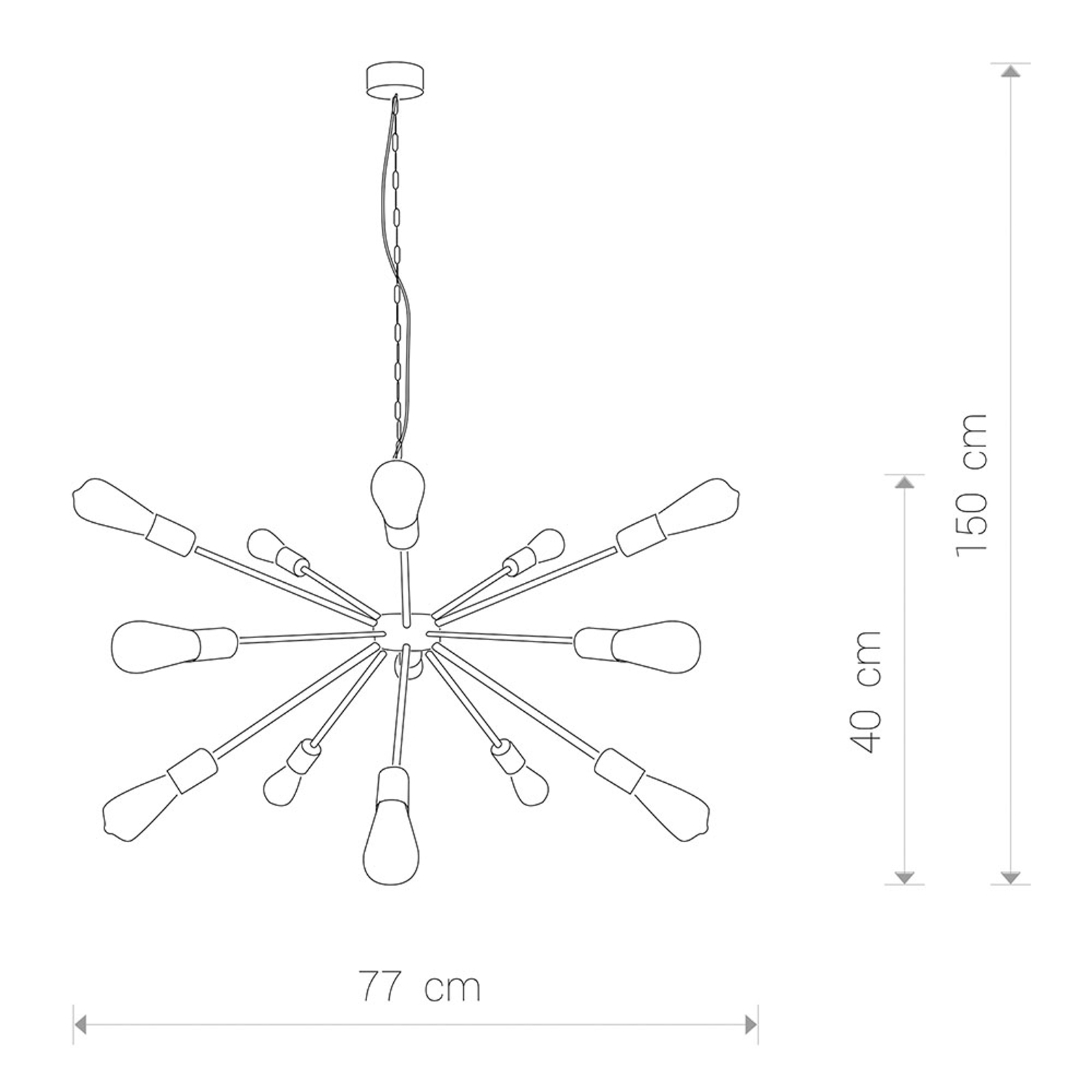 EULUNA SUSPENSION ROD BLACK XV, NOIRE, À 15 LAMPES