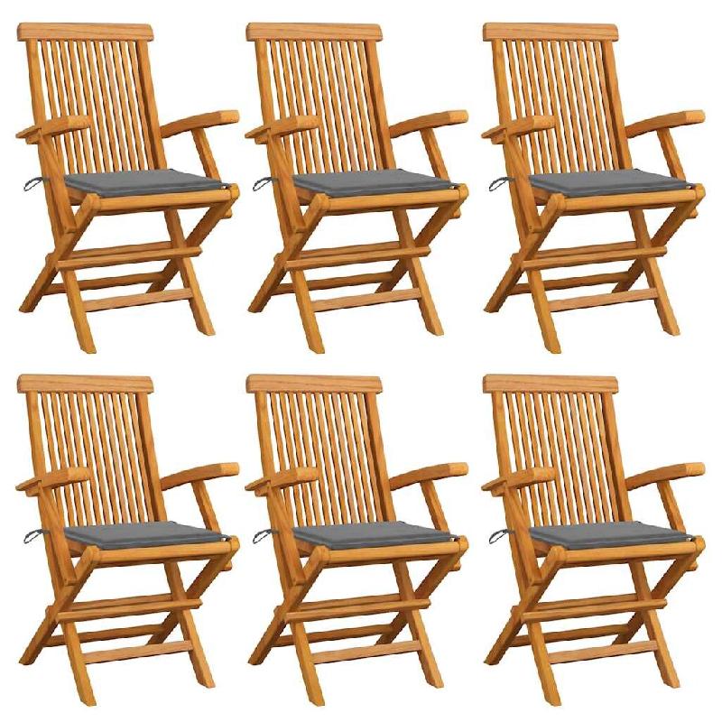 VidaXL Chaises De Jardin Avec Coussins Gris Lot De 6 Bois Teck Massif - gris 3062542_0
