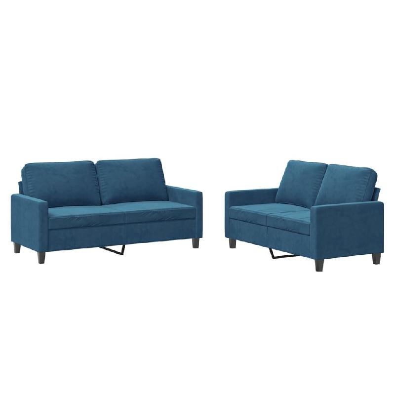 VidaXL Ensemble de canapés 2 pcs avec coussins Bleu Velours Modèle Velvet Plus - 3201505_0