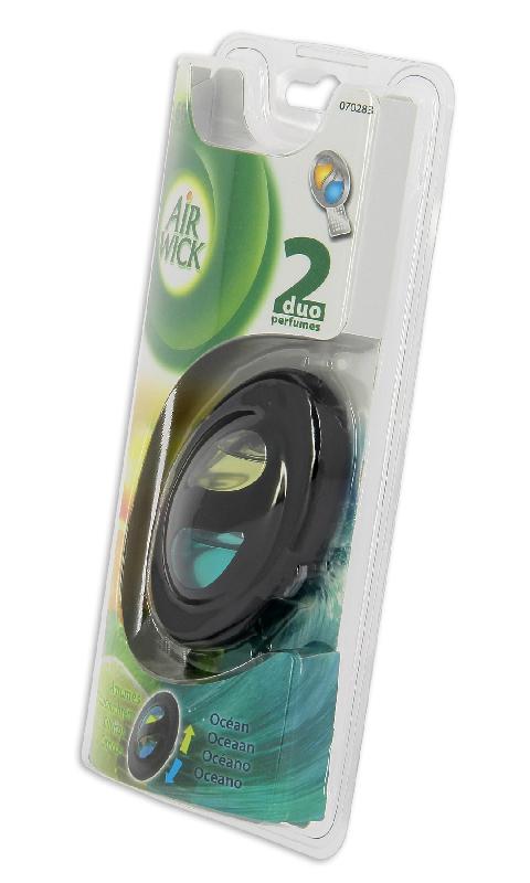 Désodorisant pour véhicules Air Wick Duo - Parfums Agrumes et Océan - Diffuseur à clipser avec membrane micro perforée_0