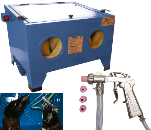 8717 - Cabine de sablage à air comprimé pour surfaces jusqu'à 480x380x260 mm avec pistolet et 4 buses_0