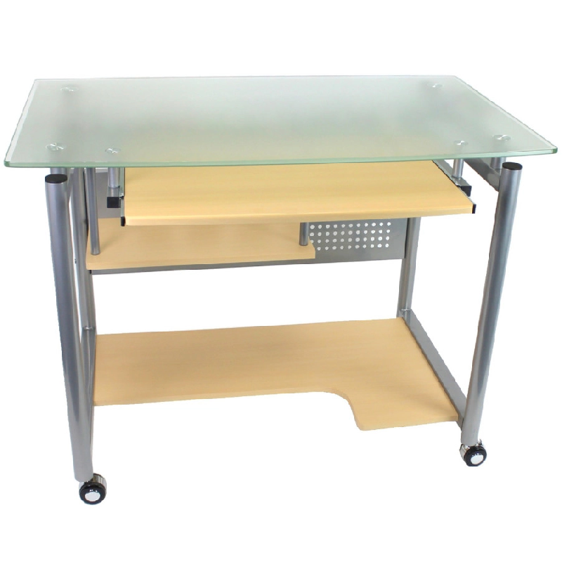 Bureau d'ordinateur à roulettes modèle WHEEL, plateau en verre, par Yelloo - gris 0805698369589_0