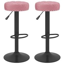 Décoshop26 - Lot de 2 tabourets de bar chaises hautes en velours rose avec boutons décoratifs base en acier DEC029848 - 3000257590559_0