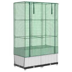 Helloshop26 - Jardinière bac lit surélevé plantes fleurs terrasse jardin surélevée avec housse aspect rotin 80 x 40 x 138 cm blanc 02_0038787 - 3_0