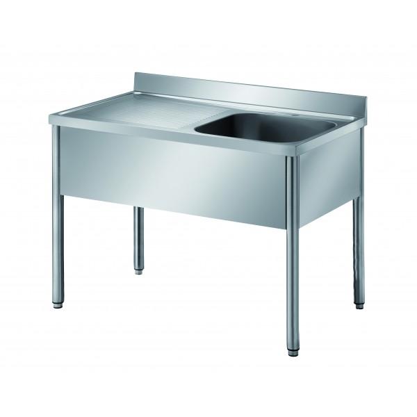 Plonge démontable sur pieds ronds sans étagère inox AISI 304 1 bac profondeur 700 mm longueur 1200 mm (Position bac: Droite - Réf DRPL127-1BD-1)_0