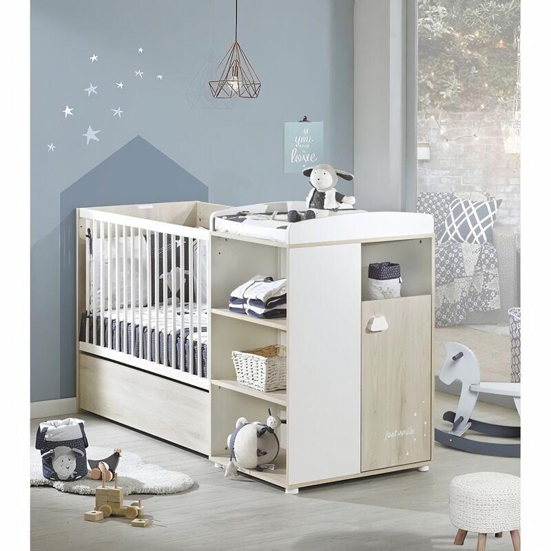 Berceau bébé lit bébé avec tiroir 120x60cm blanc mat barreaux