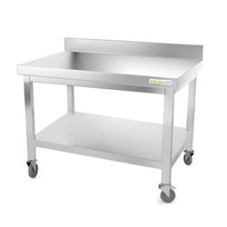 Table de travail en inox soubassement 1200 x 600 mm adossée sur roulettes PREMIUM / GOLDINOX - inox 3701770801084_0