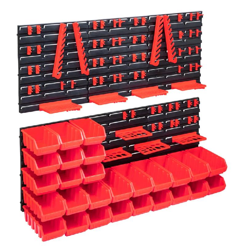 Vidaxl kit de bacs de stockage et panneaux muraux 103pcs rouge et noir 150813_0