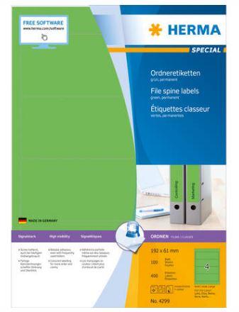 Étiquettes adhésives pour classeurs A4 - 192 x 61 mm - Vertes - Référence 4299_0