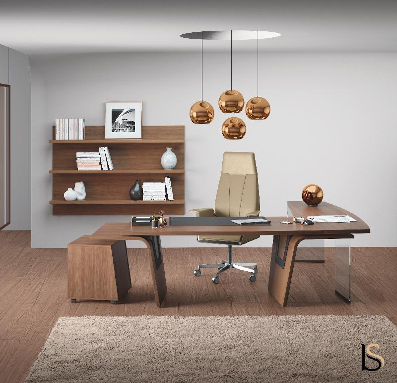 Bureau de direction Larus avec retour - Dellarovere - Noyer, 255_1