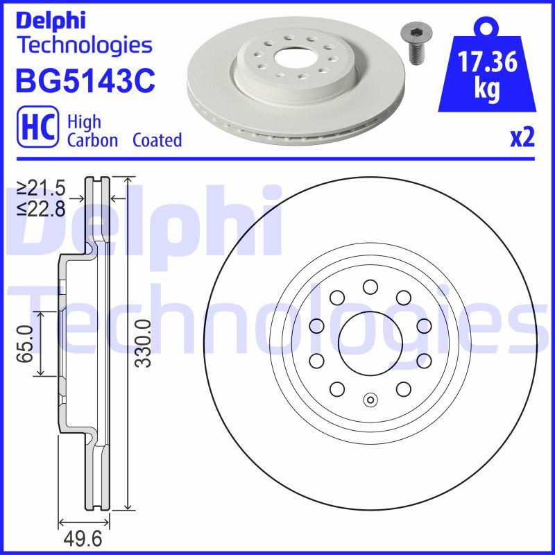Disque de frein ventilé Delphi BG5143C - Boîte de 2 pour montage avant_0