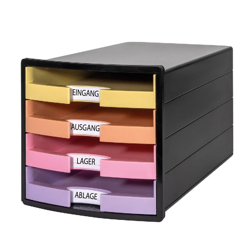 HAN Module de rangement IMPULS 2.0 Trend Colour, 4 tiroirs A4+, coloris noir/multicolore - 4012473120136_0