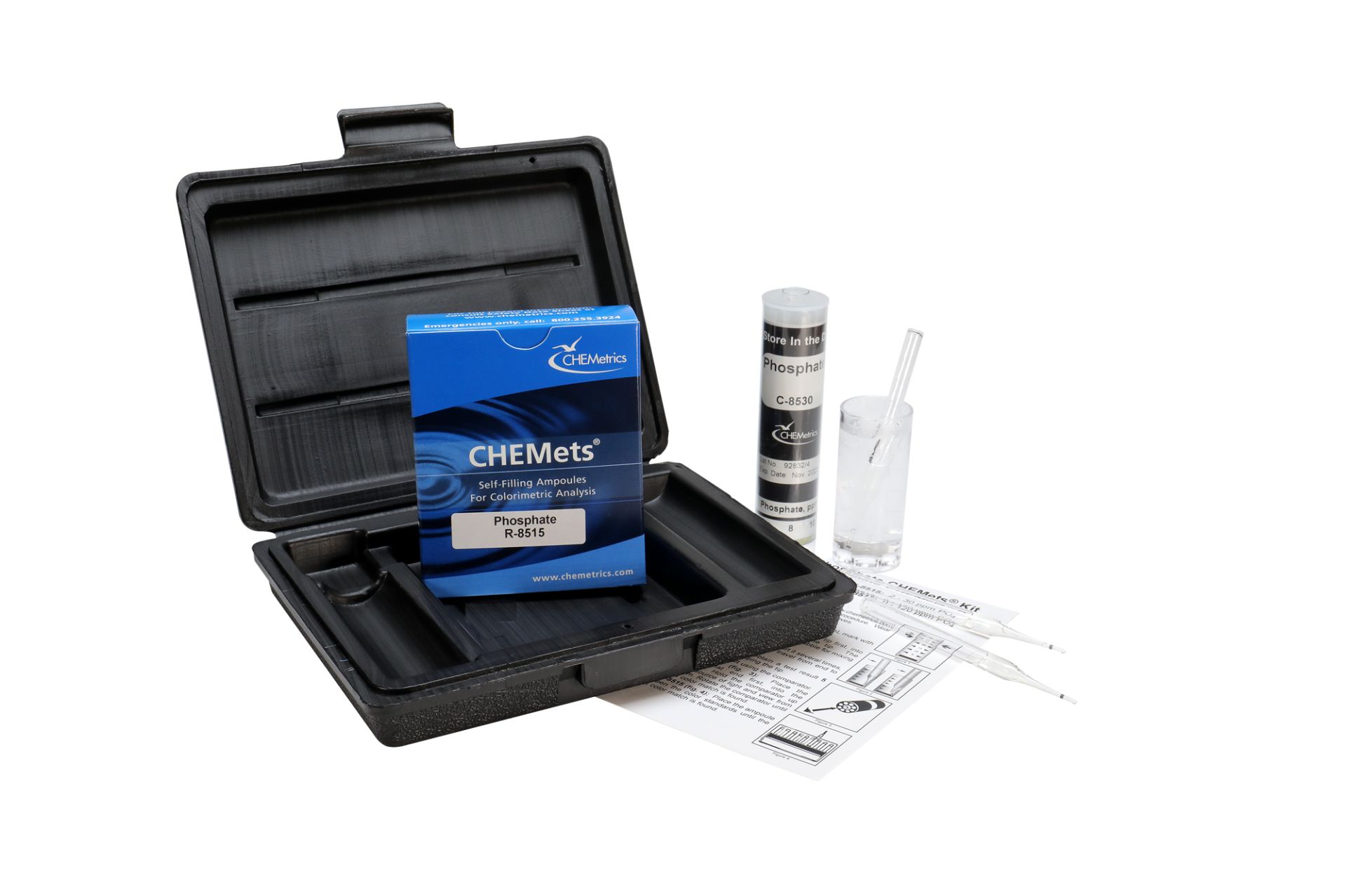 Kit d’analyse visuelle du Phosphate 2-30 ppm, type : CHEMets 30 ampoules, marque Chemetrics - Ref.: NBK002_0