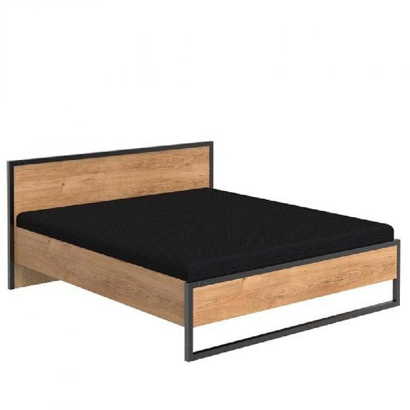 Lit Portland style industriel 180 x 200 cm - finition chêne poutre et métal anthracite_0